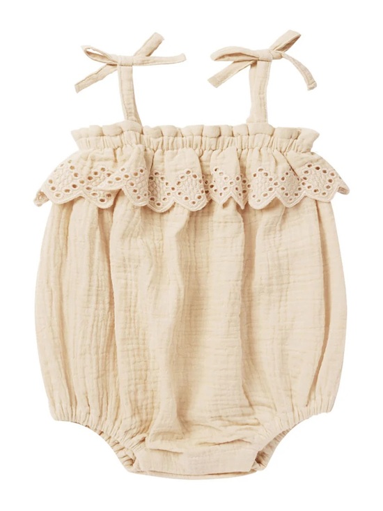 Rylee + Cru Other - Rylee + Cru ecru Crochet-Trim Muslin Romper